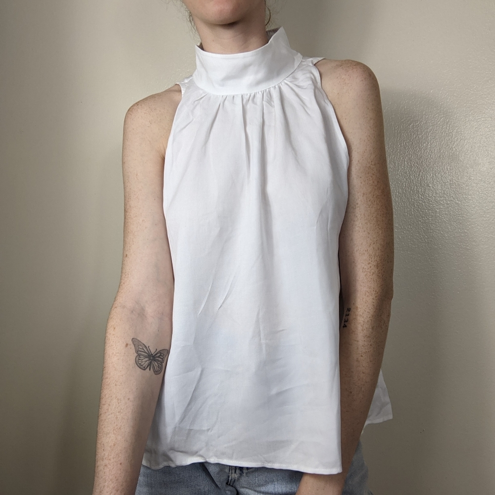 NWT Free People White High Neck Cutout Flowy Top